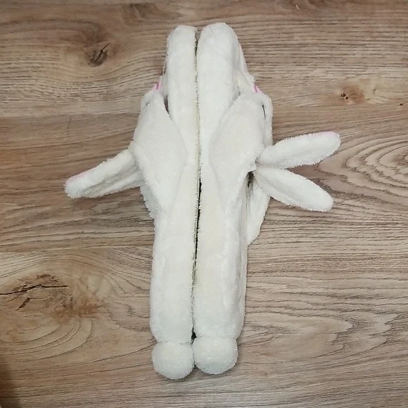 Runaway Rabbit Creations Plush Bunny Slippers Off White House Shoes Pink Black - Picture 5 of 9